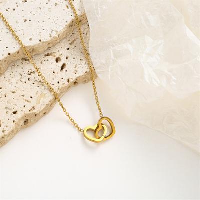 Doppelherz-Halskette mit hohlem Herz-Anhänger, Kettenhalskette, Valentinstag, Geburtstag, Jahrestag, Schmuck für Frauen