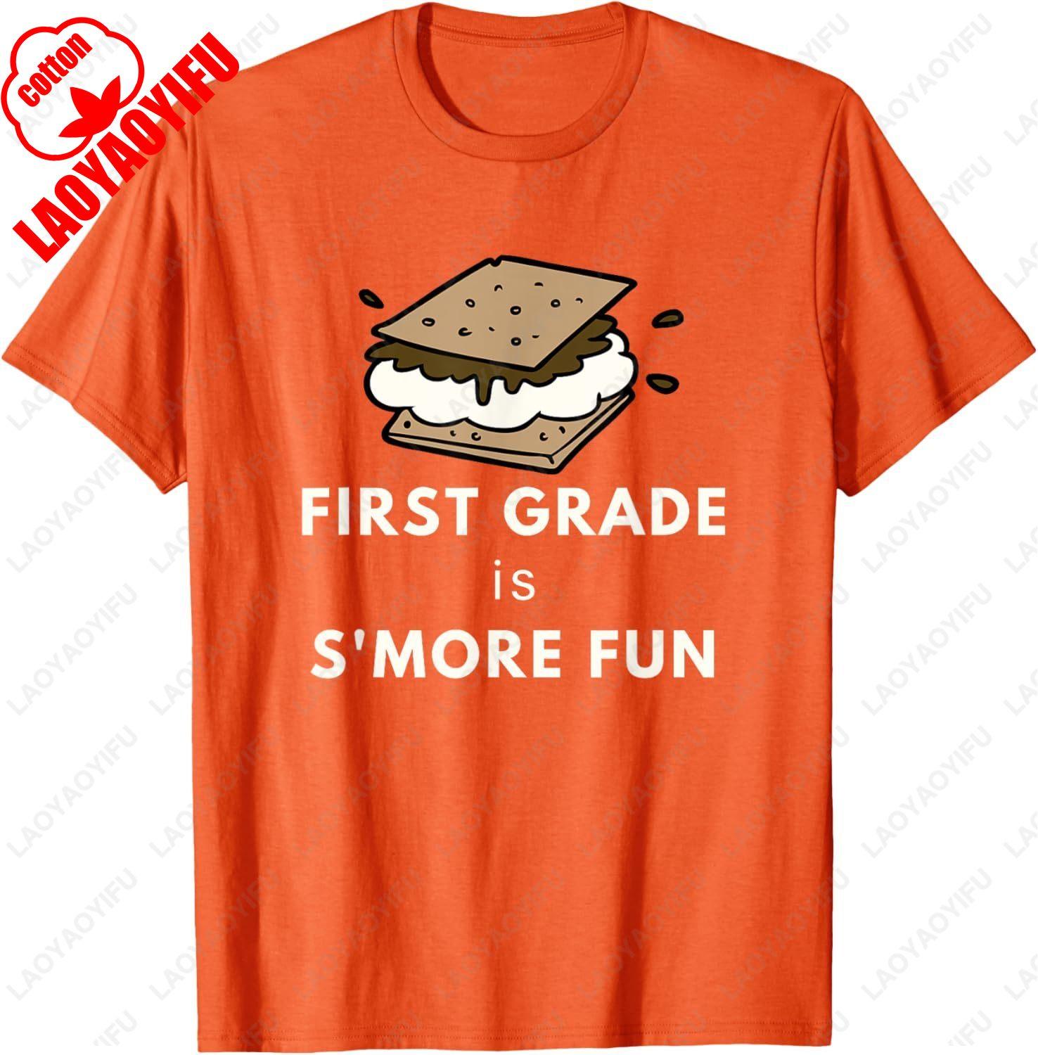First Grade Teacher Camp Shirt First Summer Cotton Casual Simple Stylet Shirt Grade Is Smore Fun TShirt Women Breathable Tee 4XL