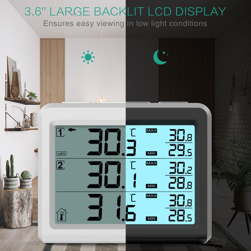 ORIA Refrigerator Digital Thermometer Wireless Freezer Thermometer Audible Alarm Household Indoor Outdoor Temperature Backlight