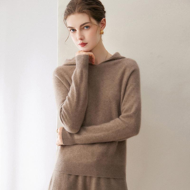 100% Cashmere Women's Loose Hooded Knit Sweatshirt - Autumn/Winter New Style