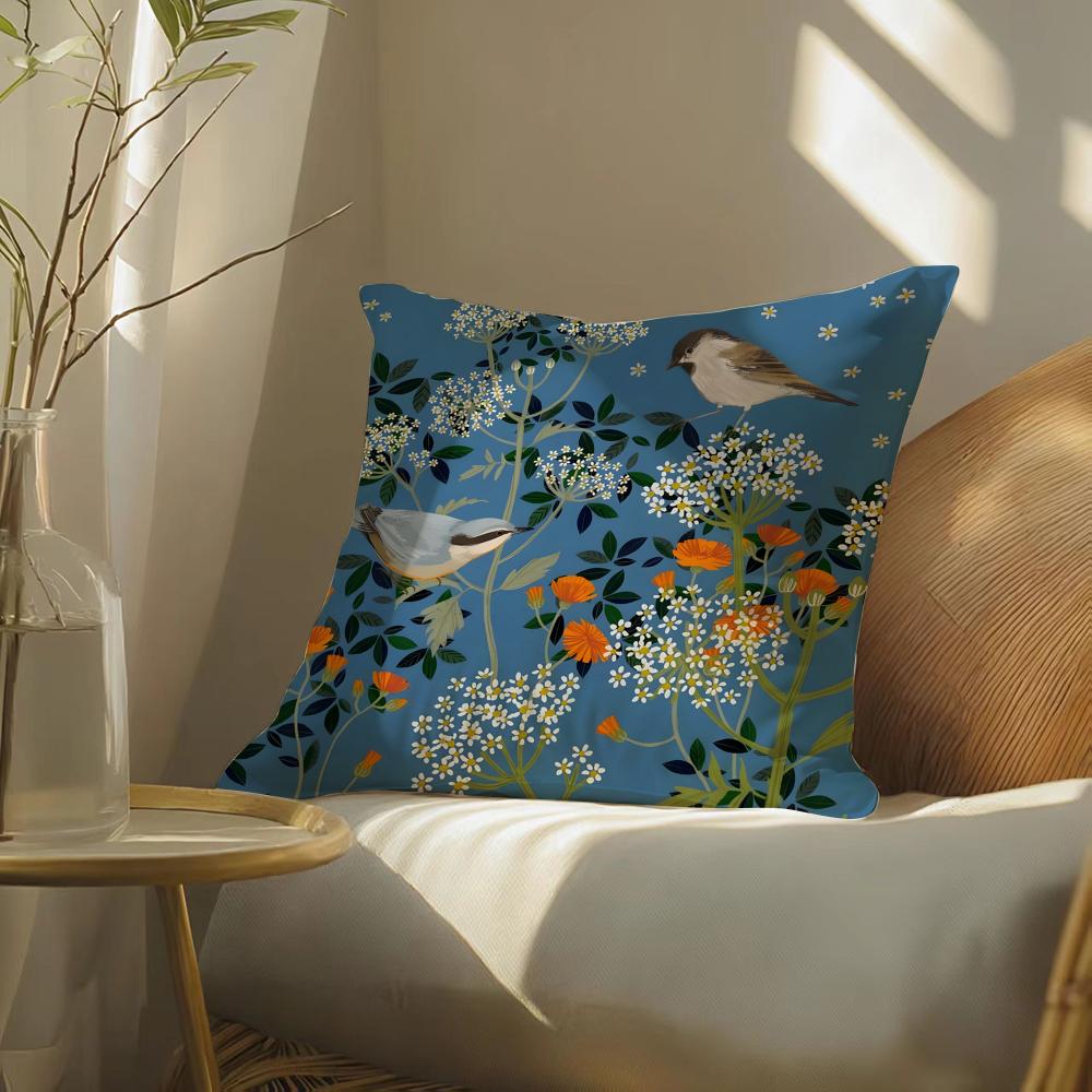 Blue Bird Home Decor Print Cushion Cover Silky Elegant Comfort Sofa Bed Invisible Zipper Beach Pillowcase