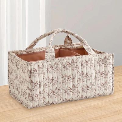 Portable Baby Diaper Caddy Organizer Quilted Floral Foldable with Dividers Nursery Storage Tote for Changing Table Car Travel