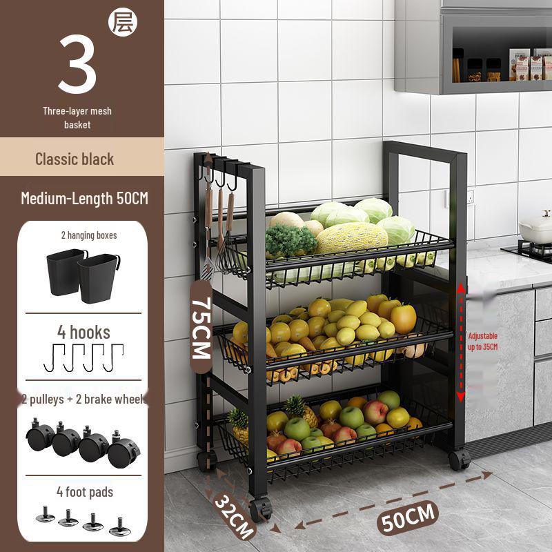 Multi-Layer Kitchen Vegetable & Microwave Storage Rack with Wheels