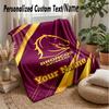 Brisbane Broncos Custom Flannel Throw Blanket Print Your Name Text Soft Warm Blanket Holiday Present