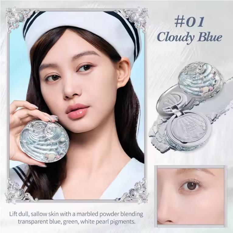 Flowers Knows Shell s Jewel Collection Baked Setting Powder Compact Powder Clear Matte Makeup Face Powder Natural Bronze Glow