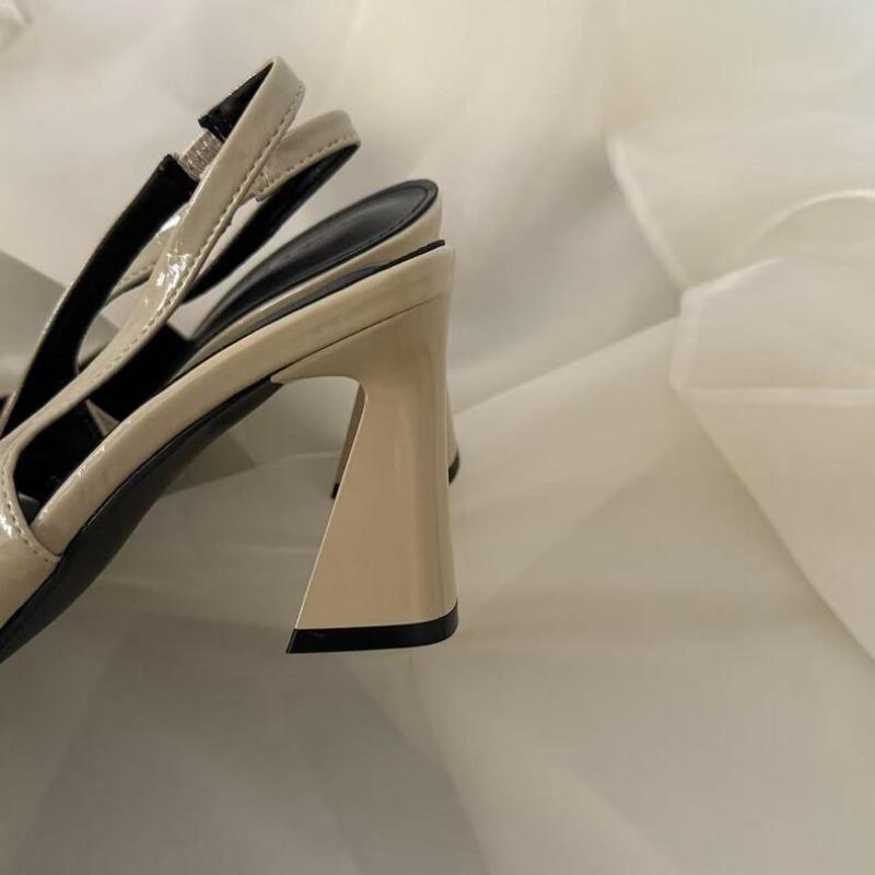 New Women's Sandals Pointed Toe Slingbacks Pumps Wedding Shoes Low Heels Dress Shoes Slip On Black Women Shoes