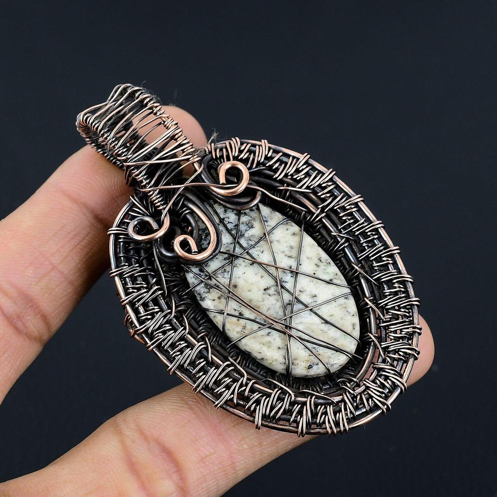 K2 Azurite Pendant, 999 Copper Wire Wrapped Gemstone Jewelry, Handmade Pendant, For Thanksgiving