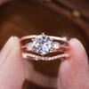 Rose Gold Three-ring Set Main Diamond Water Drop Cubic Zirconia Stackable Ring