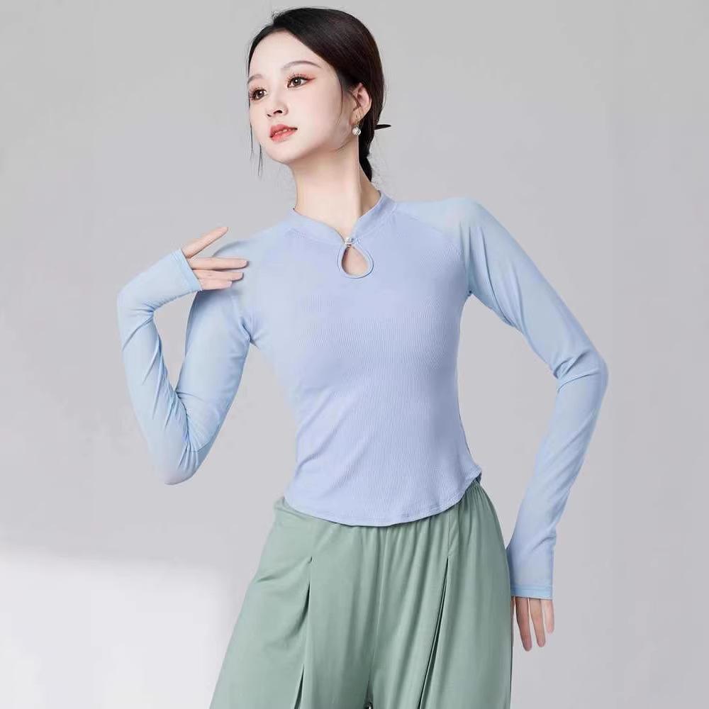 Women's Slim Fit Long Sleeve Stand Collar Dance Top - Versatile, Slimming, Classical Dance Practice Wear