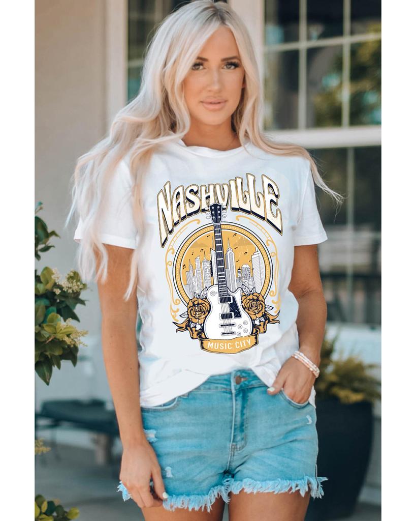 Azura Exchange Nashville Guitar Floral Print T-Shirt