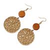 Hollow Earrings Women's Exaggerated Retro Style Wood Alloy Engraved Long Face Thin Stud Earrings