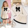 Spring Autumn New Girls' Toddler Outfit Set - Bow Tie Cardigan and Pleated Skirt Set