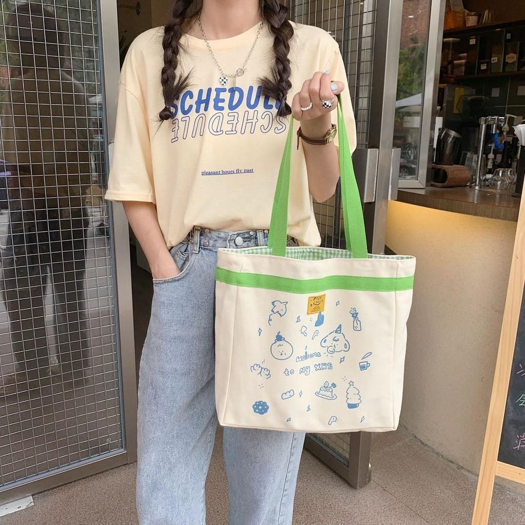 Adorable Ins Style Canvas Tote Bag Cute Casual Shoulder Bag For School Everyday Use
