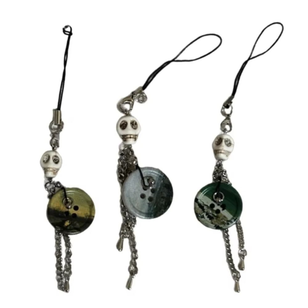 

Phone Charm Skull Button Pendant Bag Decoration Phone Lanyards Y2K Phone Chain Keychain Accessory сірий