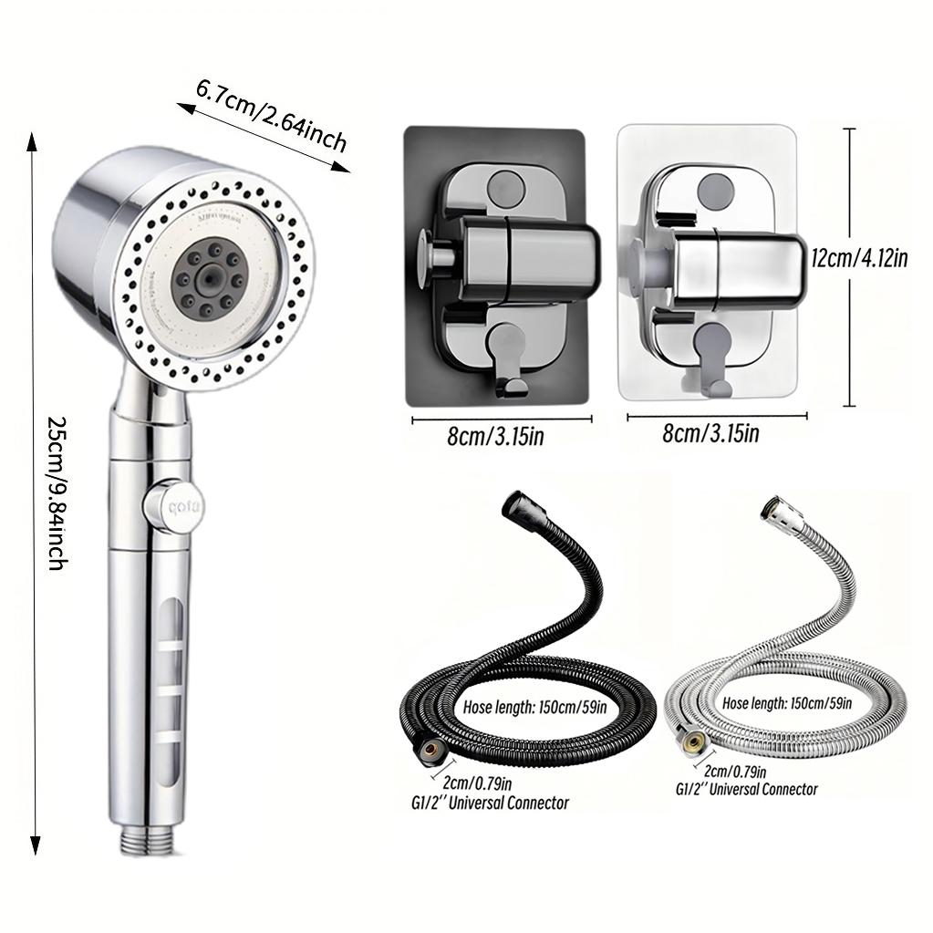 6 Modes High Pressure Shower Head ABS Water Saving Filter Showerhead Fall Resistance Bath Shower Nozzle Set with Stop Button