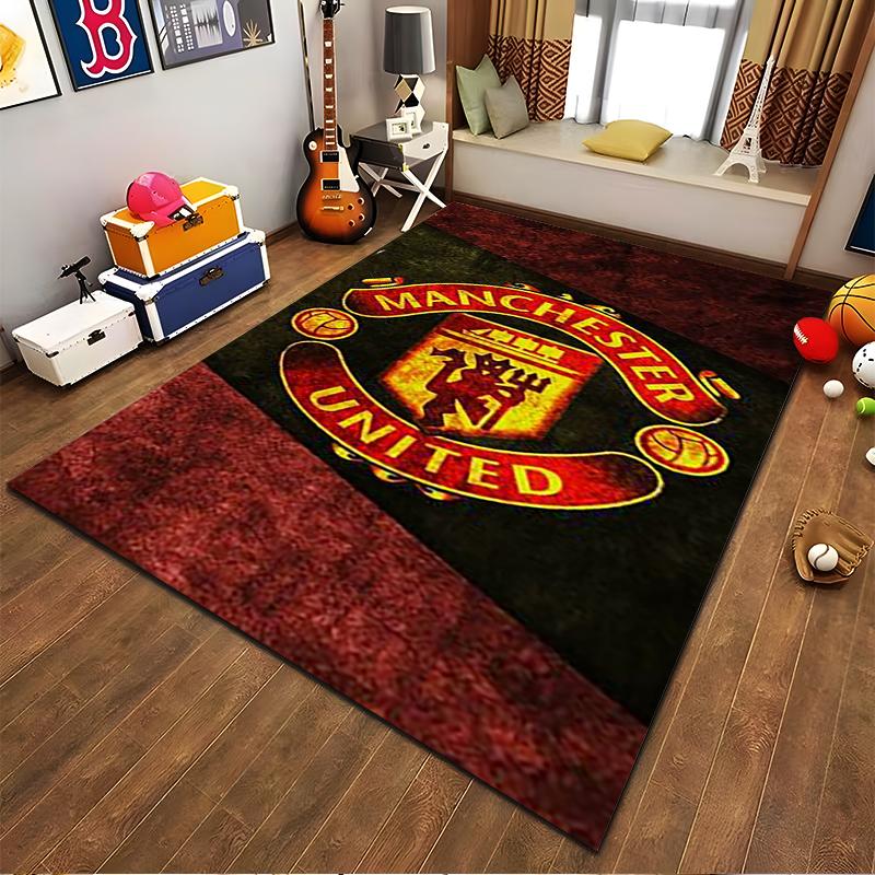 Manchester United Logo Carpet, Red and Black Soccer Fan Rug Decor Suitable for use as an anti-slip for living room bedroom sofas