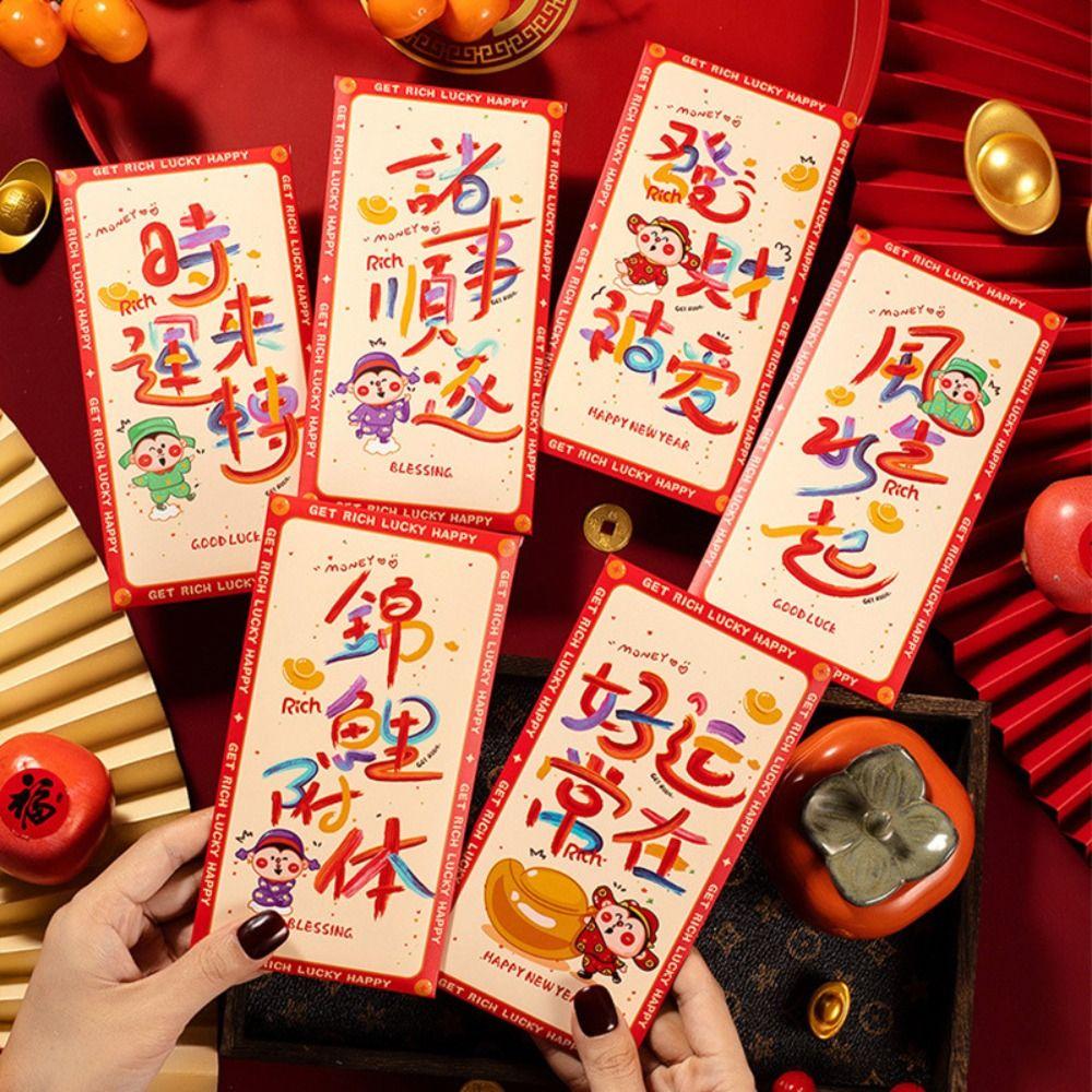 6pcs Chinese Style Snake Year Red Envelope Blessing Lucky Money Packets 2025 Red Envelopes  Party