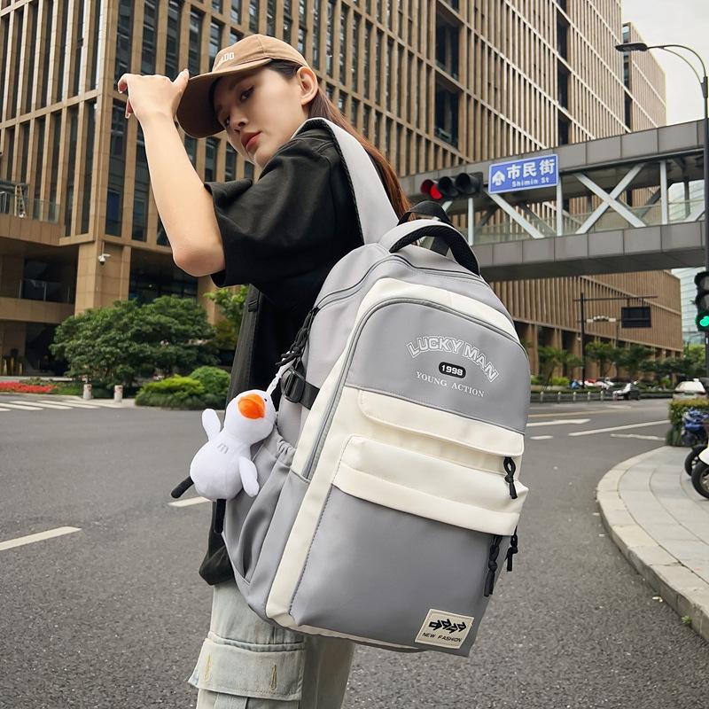 College Style Color Matching Letter Large Capacity Student Schoolbag New Thickened Trendy Cool Backpack