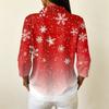 Women's Casual Christmas Print Button Down Top with Three-Quarter Sleeves and Notched Collar