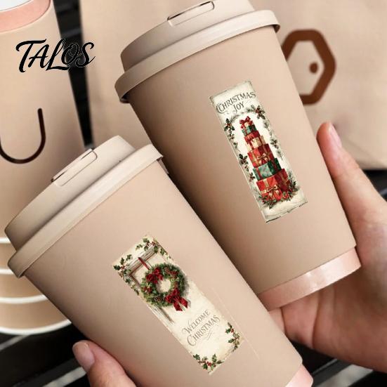Festive Packaging Seals Christmas Coated Paper Sealing Sticker, Retro Hand-drawn Santa Claus Snowman Elk Holiday Party Table Decor Design, Decorative