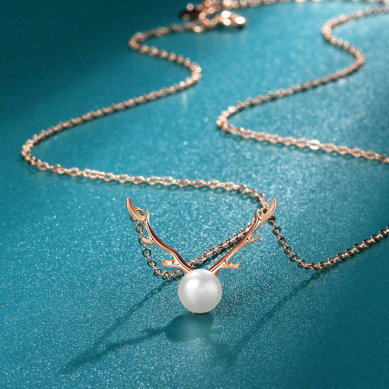 Pearl Antlers Necklace Female Mori Small Fresh Personality Versatile Retro Pearl Pendant Jewelry
