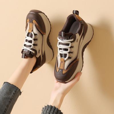 Autumn New Low-top Color Matching Single Shoes Lace-up Comfortable Retro Little White Shoes Versatile Thin Legs Increase Height