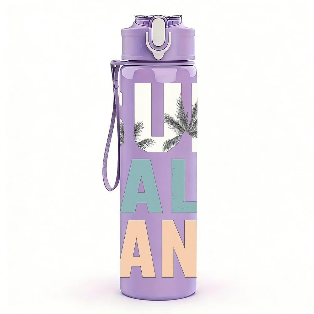1PC Sun Salt Sand Beach Quote 750ml Color Plastic Sports Water Bottle Leakproof Flip Straw Lid Suitable for Sports Office Home Use