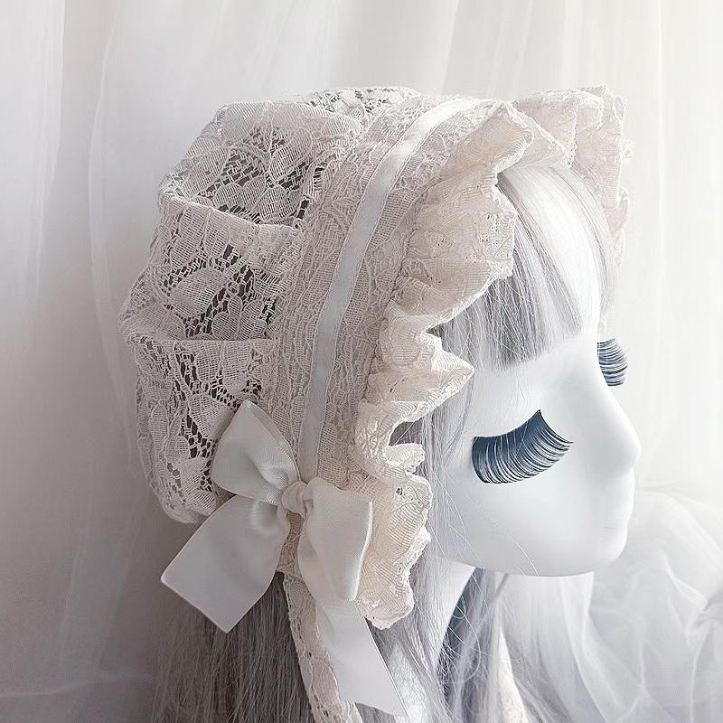 Retro Adjustable Lace Bonnet Hat Women Soft Victorian Style Village Cap Maid Hats Lolita Girl Costume Accessories Lace Hat