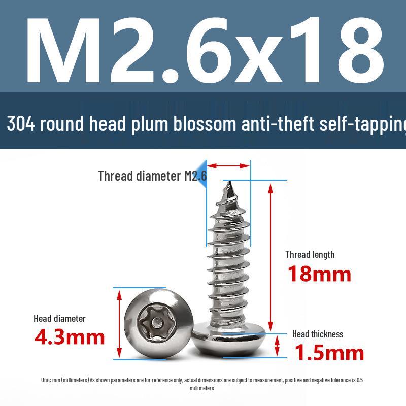 Yigu 304 Anti-Theft Torx Pin Self-Tapping Screws: M2-M5 Round Head, Mushroom Head, Pointed Tail Wood Screws