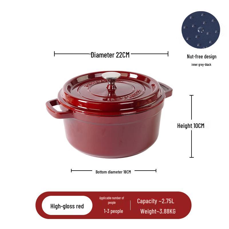 

ZISIZ 22см Чугунная эмалированная супница - Высокоглянцевая красная