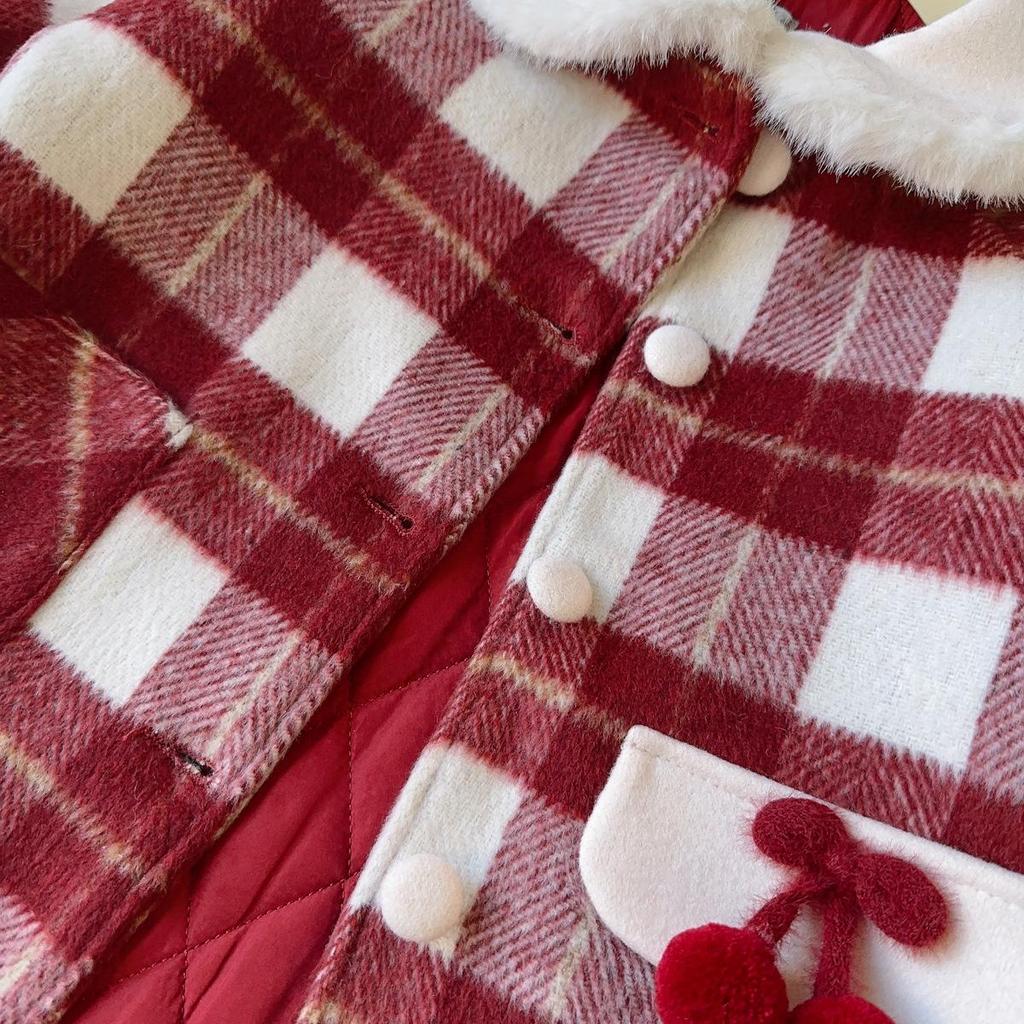 Girls' Stylish Winter Wool Coat with Velvet Lining