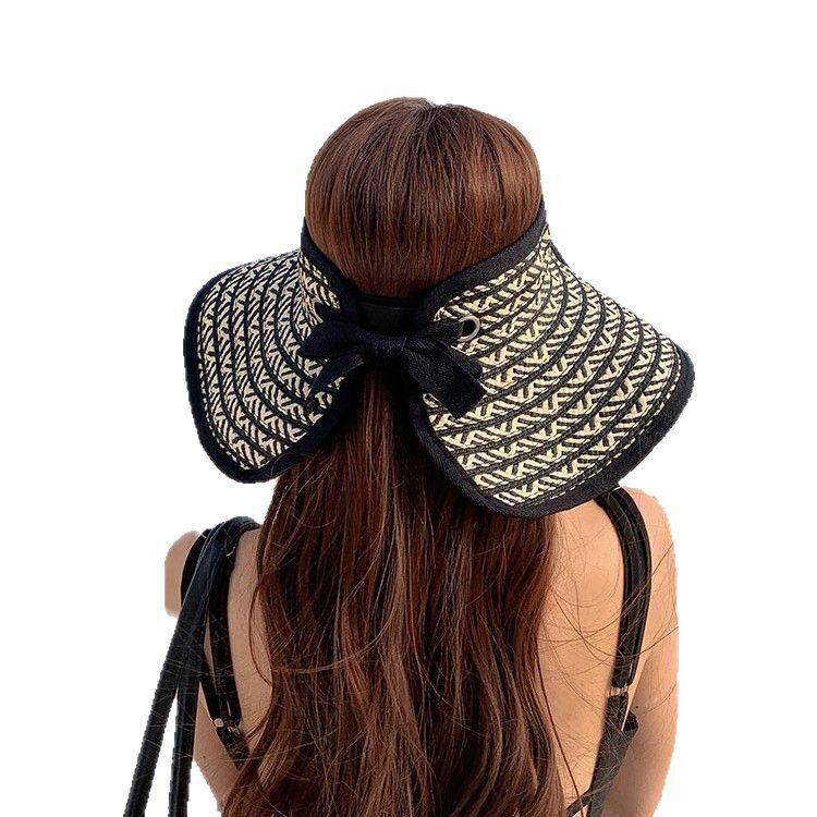 Woman Summer Straw Hat With Large Brim And Foldable Design For Outdoor Sun Protection