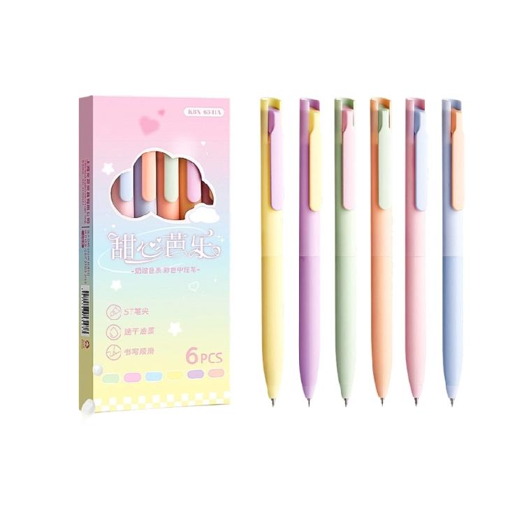 Set Of 6 0.5mm Ink Roller Ball Pen Fine Point Pen For Exams Office School Writing Smooth Quick Drying Clicks Gel Pen Set