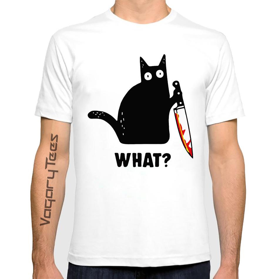 Funny Black Cat Gift For Cats Lovers Black Cat What Tshirt Murderous Cat Knife men Funny T Shirt Short Sleeve Tops Tees S