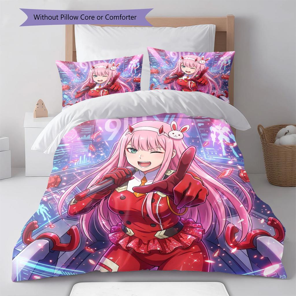 Franxx Pattern Bedding Quilt Set Quilt Cover Pillowcase Home Birthday Gift(1 * duvet cover + 2 * pillowcase, without core)