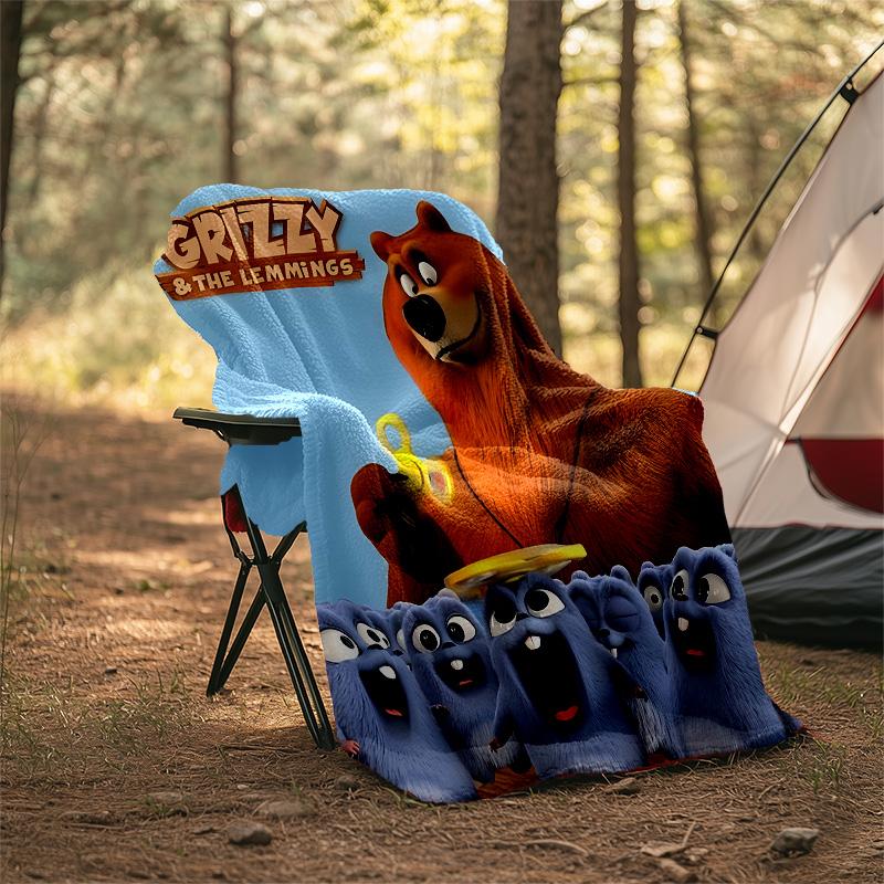 1 Stück Grizzy The Lemmings1 Thema Decke - Digitaldruck, Polyester, Gemütlich für alle Jahreszeiten, Perfekt für Draußen, Camping und Reisen
