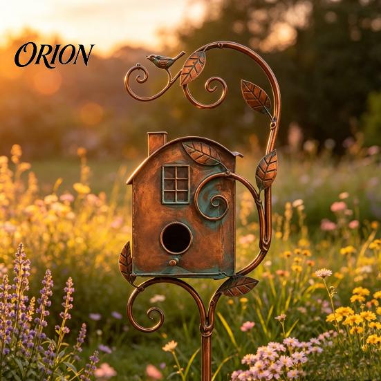 Heavy Duty Ground Stake Metal Bird House Garden Stakes, Feeder Decor, Weatherproof Patio Lawn Ornament Iron Art Decor for Outdoor Yard Flower