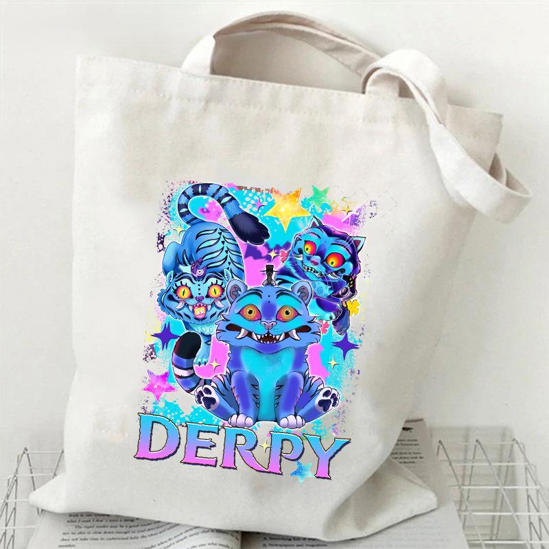 KPOP Skupina Lovců Démonů Taška z plátna s tygřím potiskem Jednoramenná taška crossbody pro studenty Denní nákupní taška tote