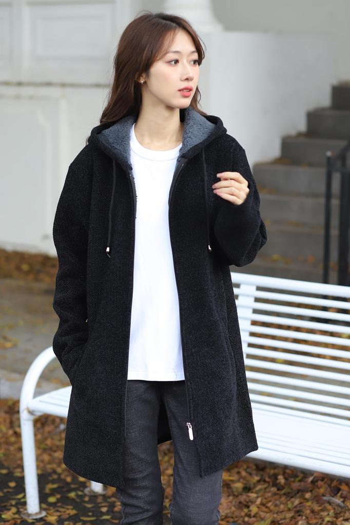 Necoat Long Long Größe M Damen Parka, Fleece gefüttert, Ärmel, Herbst/Winter, Schwarz,