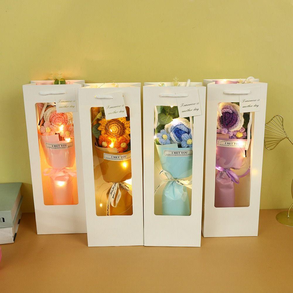 

Eternal Crochet Flower Bouquet Finished Knitted Graduation Bouquet Artificial Flowers Home Decor жовтий