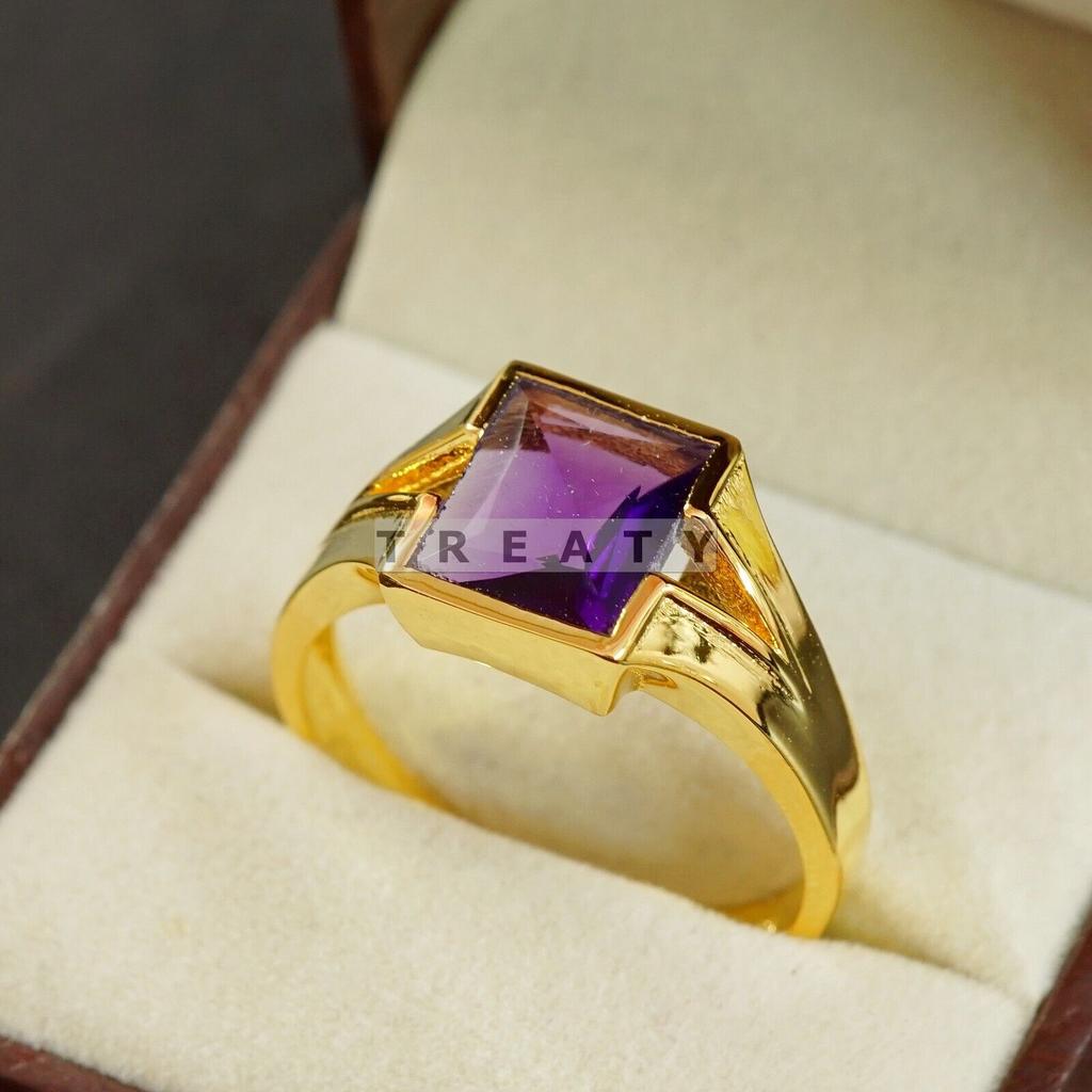 Amethyst Square Cut Gemstone With 925 Sterling Gold Plated Ring For Men's #B713 JL375692705110