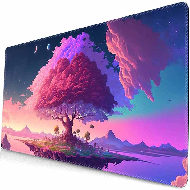 HD Große Gaming-Mauspads Kirschblüten-Landschaft Mond-Mauspad Große Schreibtischunterlagen Rutschfeste Gummi-Mauspads XXL Große Tastatur-Tischmatten