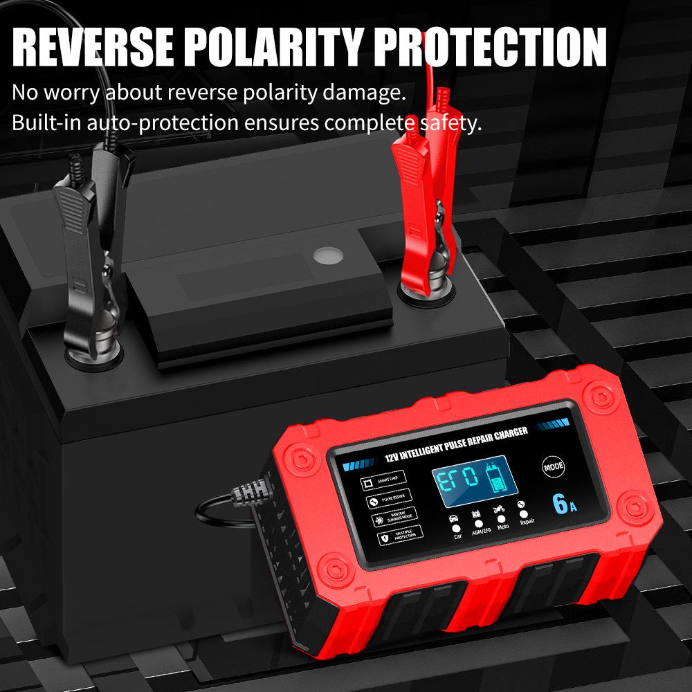 Smart 12V 6A Car & Motorcycle Charger, Repair & Low Voltage Start Function