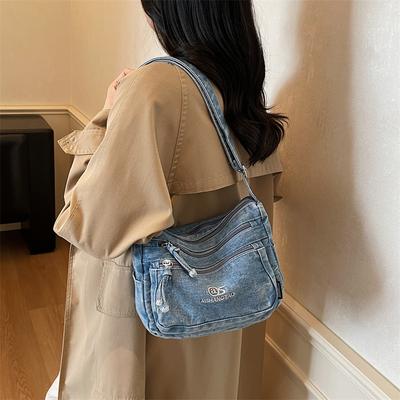 Женская сумка-мессенджер Джинсовая сумка Повседневная Однотонная Сумка через плечо
