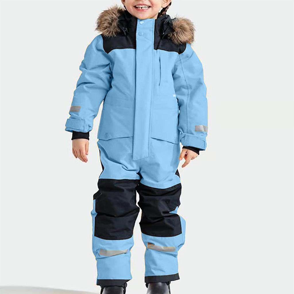 Children's Fashion Outdoor Waterproof Fleece-Lined Thickened Warm Boys' And Girls' One-Piece Ski Suit