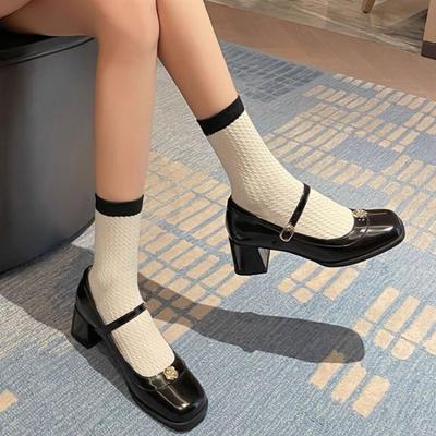 Schafleder~ Französische eckige Spitze Retro Französischer dicker Absatz Damen Herbst und Winter Rock 2025 neue flache Mary Jane Einzel Schuhe