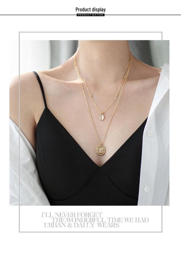 Stylish Double-Layer Titanium Steel Necklace - Women's Long Hoodie Chain