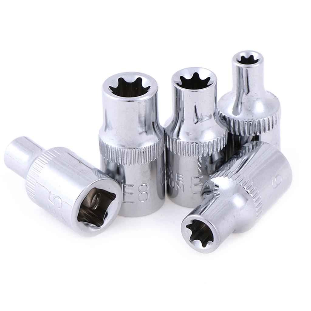 E4 E5 E6 E7 E8 Socket Wrench Set Torx Star Bits External Female E Socket Set Automotive Car Shop Tools 1/4 Inch(6.3mm)