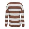 Fashion Women V-neck Long Sleeve Hollow Out Striped Print Knitted Sweater Top