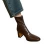 Whole Sheepskin~ Temperament Thin Boots High Heel 7CM Short Boots Women's Thick Heel 2025 New French Retro Square Head Black Boots